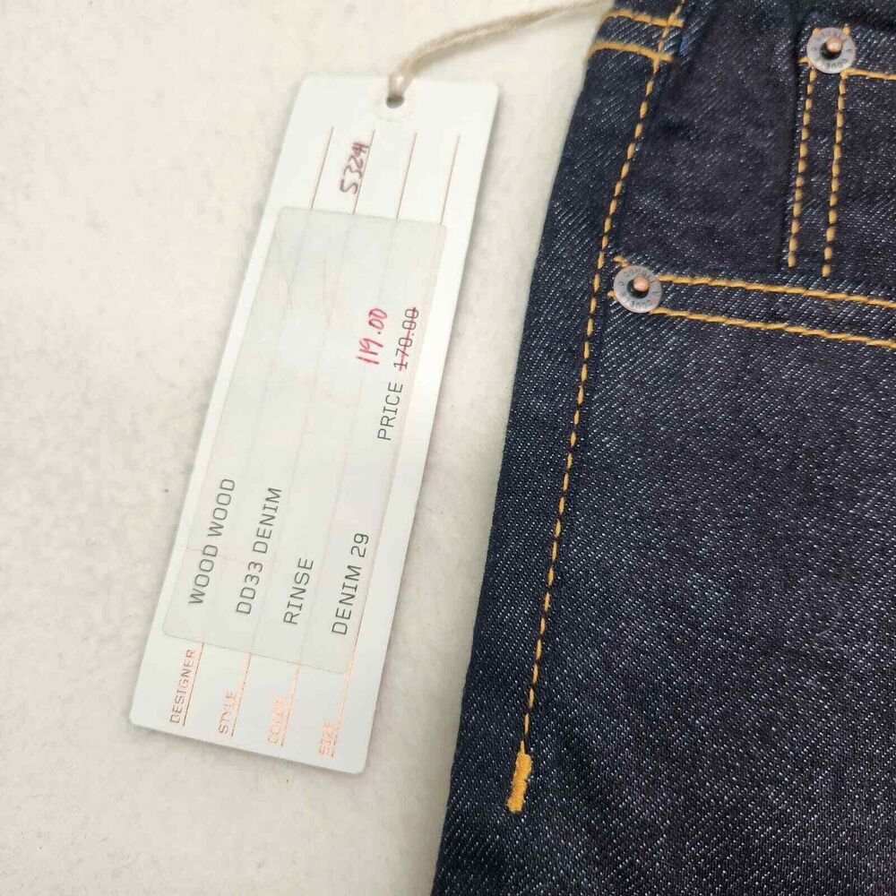 Men's Straight Leg Stretch Jeans 29x31 Dark Indigo Wash Slim Fit NWT Wood Wood - Picture 9 of 14